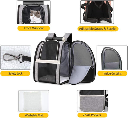 Premium Pet Carrier Backpack with Window Blind for Small Cats and Dogs - Ventilated Design, Safety Straps, Buckle Support, Collapsible, Ideal for Travel, Hiking, Outdoor Adventures, and Veterinary Visits