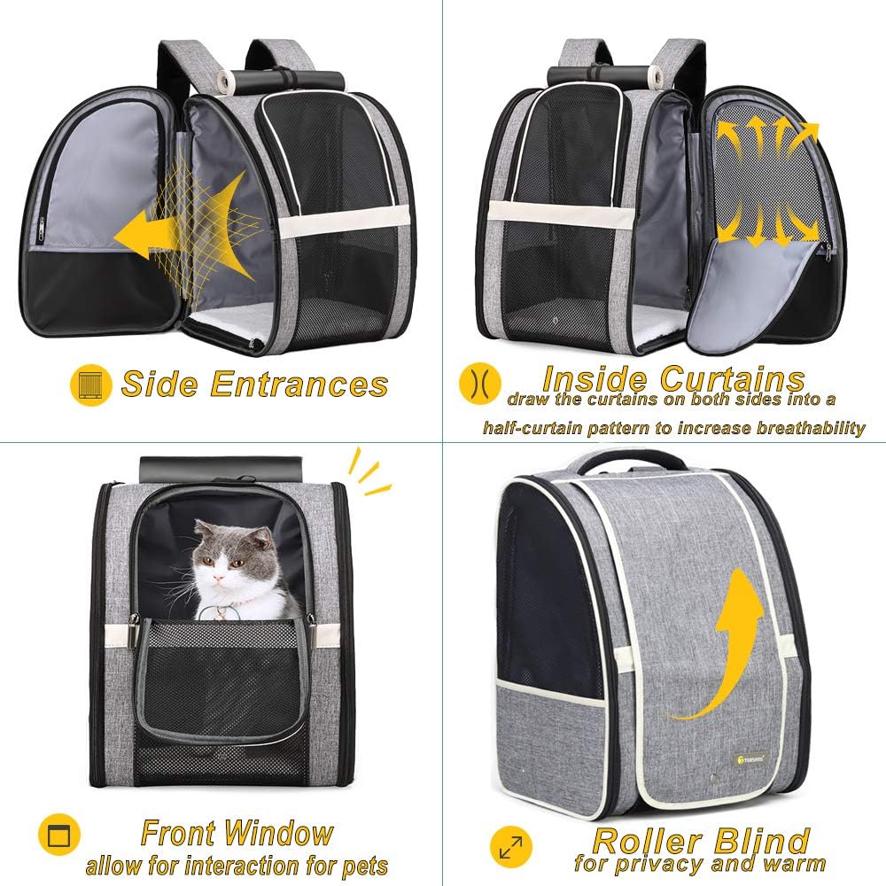 Premium Pet Carrier Backpack with Window Blind for Small Cats and Dogs - Ventilated Design, Safety Straps, Buckle Support, Collapsible, Ideal for Travel, Hiking, Outdoor Adventures, and Veterinary Visits