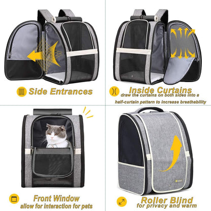 Premium Pet Carrier Backpack with Window Blind for Small Cats and Dogs - Ventilated Design, Safety Straps, Buckle Support, Collapsible, Ideal for Travel, Hiking, Outdoor Adventures, and Veterinary Visits